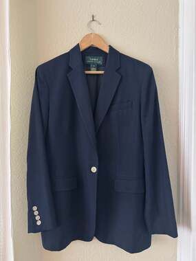 Lauren Ralph Lauren Navy Blue Single-Breasted Wool Blazer Size 8